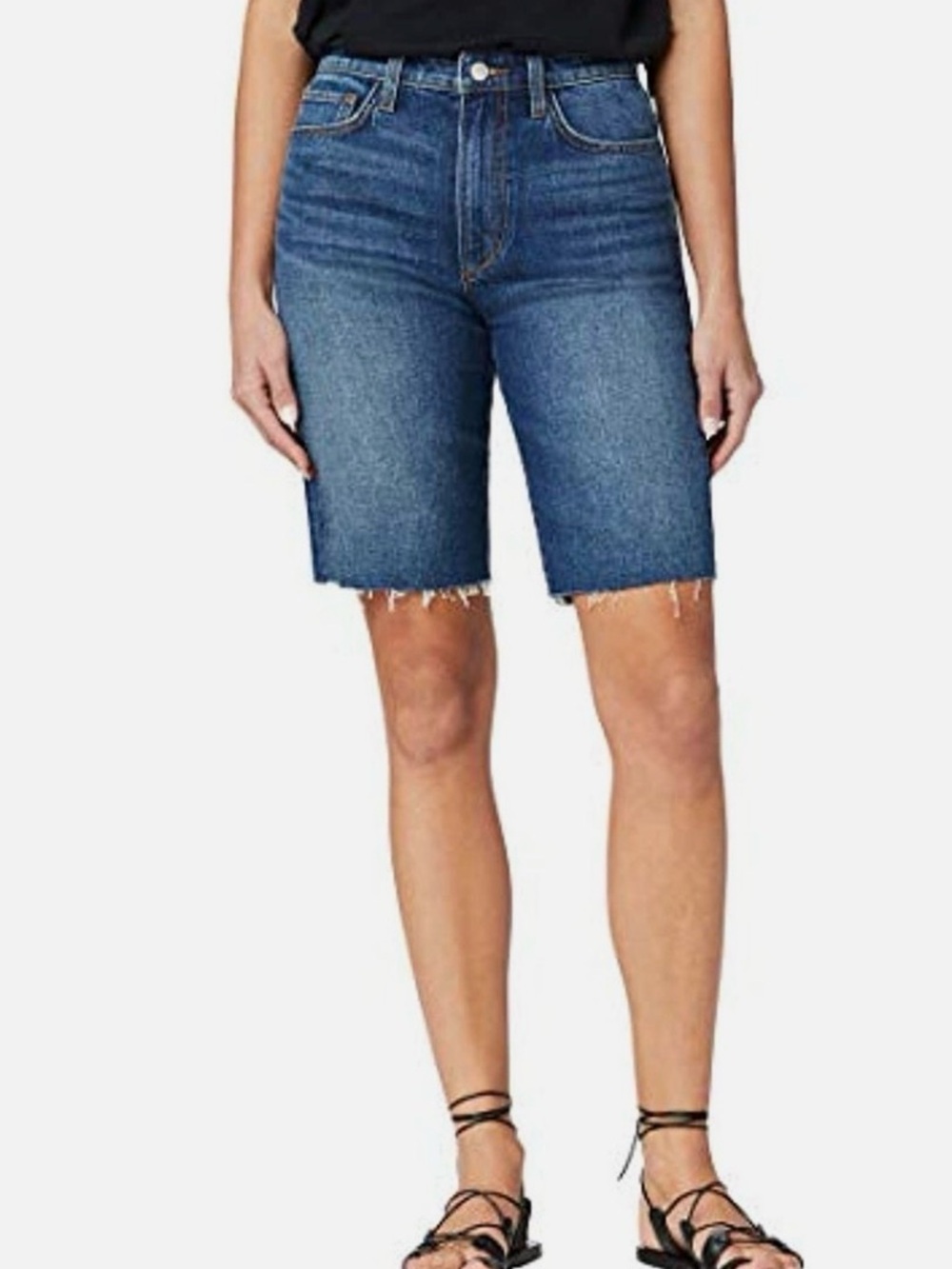 Joe's Jeans Mid-Rise Blue Denim Bermuda Shorts with Frayed Hem
